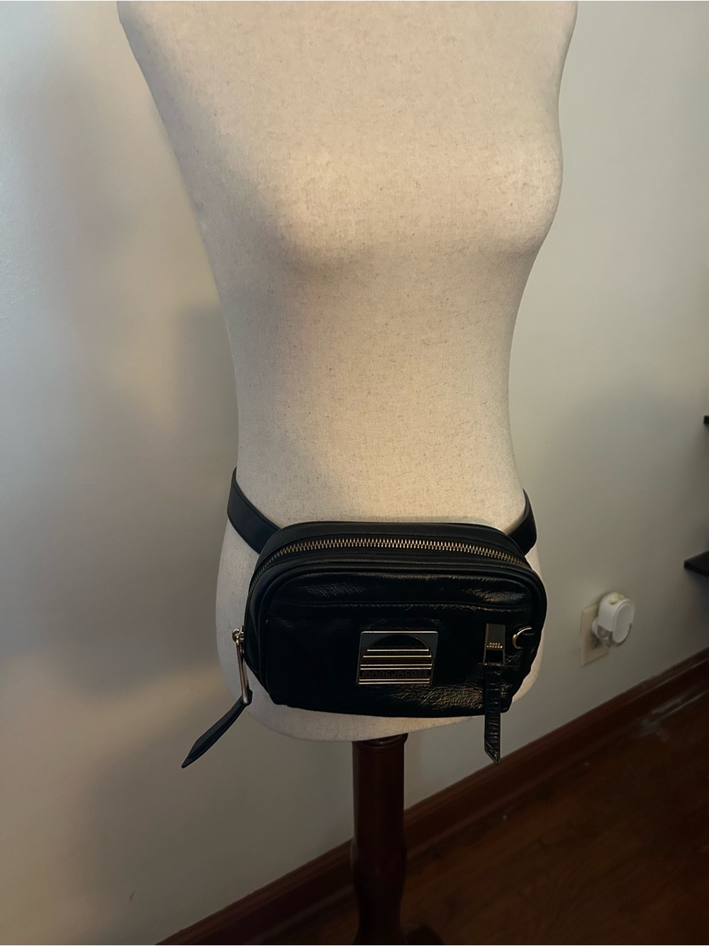 Marc Jacobs Black Leather Belt Bag with Metallic Plate